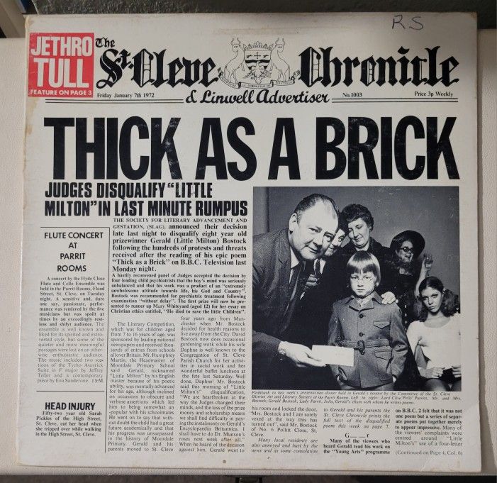 1972 JETHRO TULL "THICK AS A BRICK" VINYL (READ BEFORE MESSAGING) ***SEE OTHER POSTS***