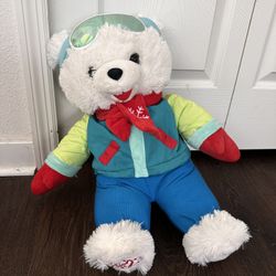 White Ski Boy Snowflake Teddy Bear Plush 2023 Retro Polar Bear by Holiday Time