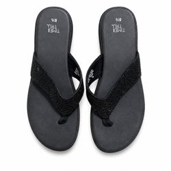 Time and Tru Black Rhinestone Flip-Flop Sandals Women’s 8.5
