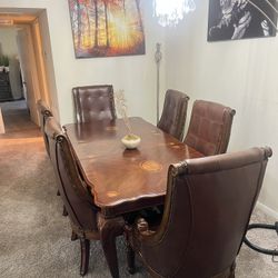 Dining Table Set With Leather Chairs