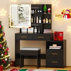 Make-up vanity black with LED mirror and chair [NEW]