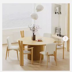 Dovelina Abberton Natural Color Oak Wood Column Base 60 in. Round Dining Table (Seats 6)