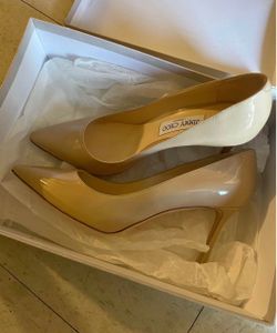Jimmy Choo nude patent leather heels