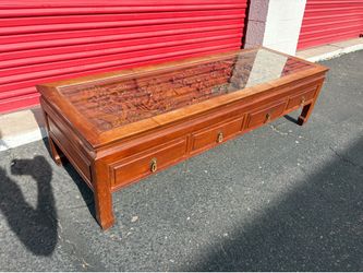 Vintage MCM Asian  carved Wooden coffee table sale / trade