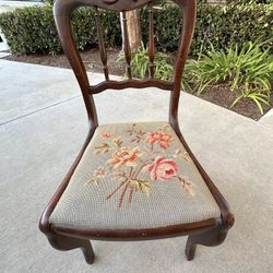 Vintage Victorian Embroidered Oak Chair