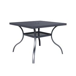 SUNCROWN 37"  4 Seat Outdoor Dining Table  Patio  Metal Square Bistro Balcony Table with 1.57" Umbrella Hole, Black