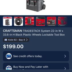 Craftsman Tradestack System 22-in W x 33.6-in H Black Plastic Wheels Lockable Toolbox 