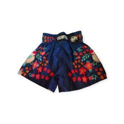 TUFF MUAY THAI SHORTS SAKURA NIGHTINGALE BIRD NAVY BLUE