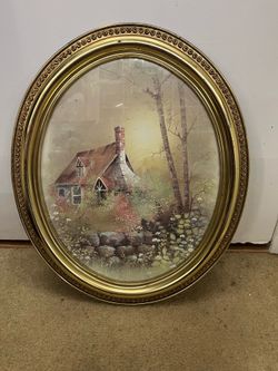 Antique Framed Forrest house original painting