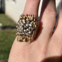 2.10 Carat Diamond & 14 Karat Yellow Gold Bark Band Ring