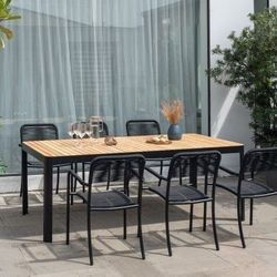 *BRAND NEW* 7 Piece Rectangular 100% FSC Certified Table Outdoor Furniture With Black Chairs Dining Set
