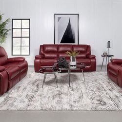 3 PIECE RED FAUX LEATHER SOFA RECLINER LOVESEAT ARM CHAIR RECLINERS COUCH - SILLONES RECLINABLES
