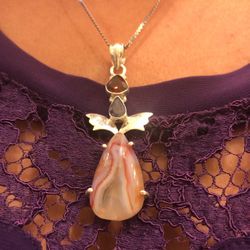 Agate,garnet and kyanite 925 sterling silver pendant