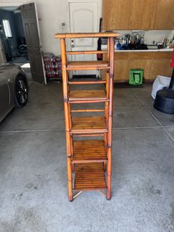 Vintage Bamboo folding etagere ladder shelf