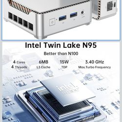 KAMRUI Essenx E2 Mini PC, 16GB RAM 1TB SSD Mini Computers,12th Alder Lake N95 (Beat N100, up to 3.4GHz) Micro PC, HDMI+DP1.4 Dual 4K UHD Small PC,Giga