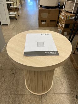 VASAGLE Round Side Tambour End  Mid Century Modern - Beige