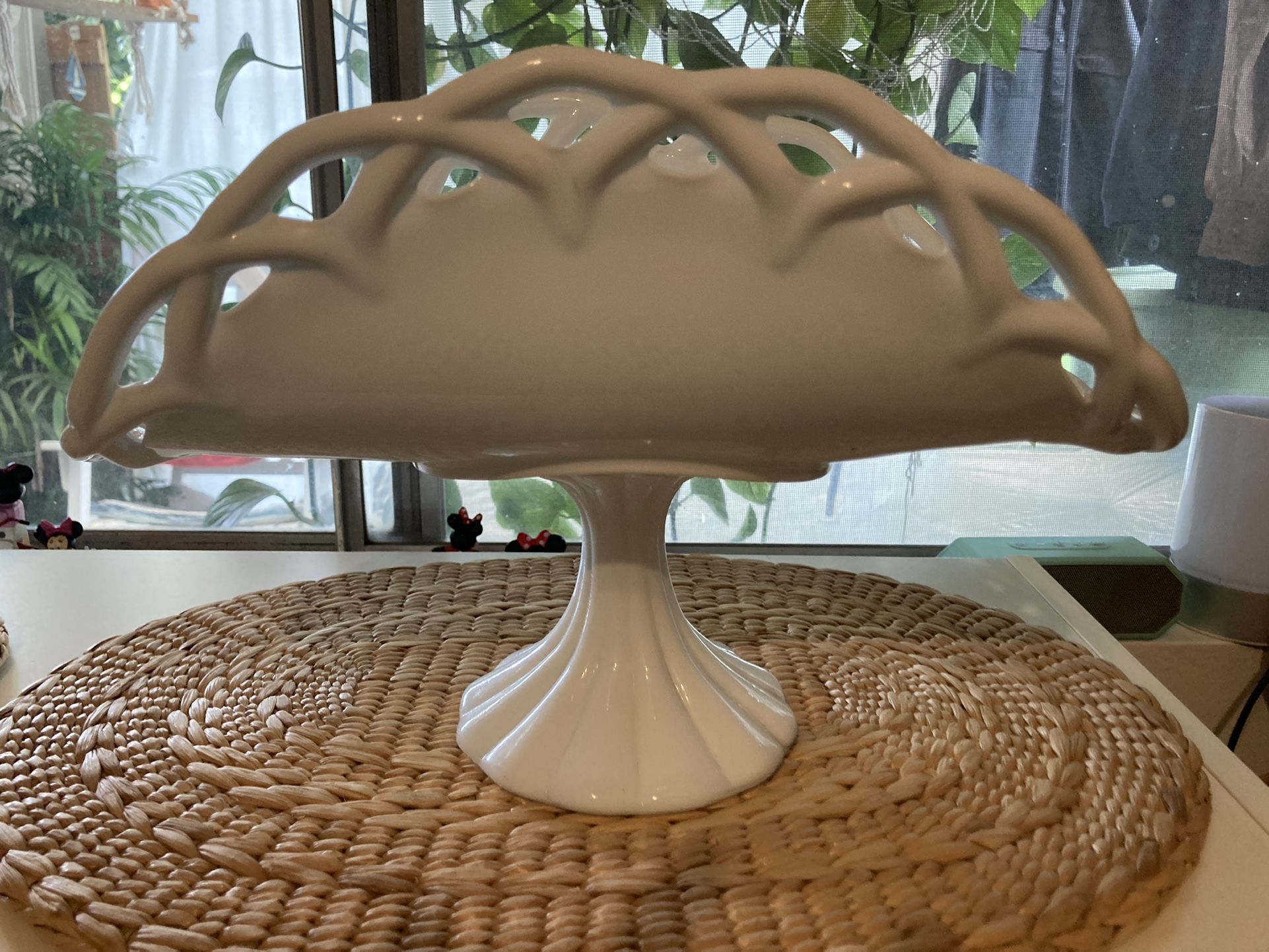 Milk Glass Banana Stand or Pedestal Fruit Basket by Colony Antique 