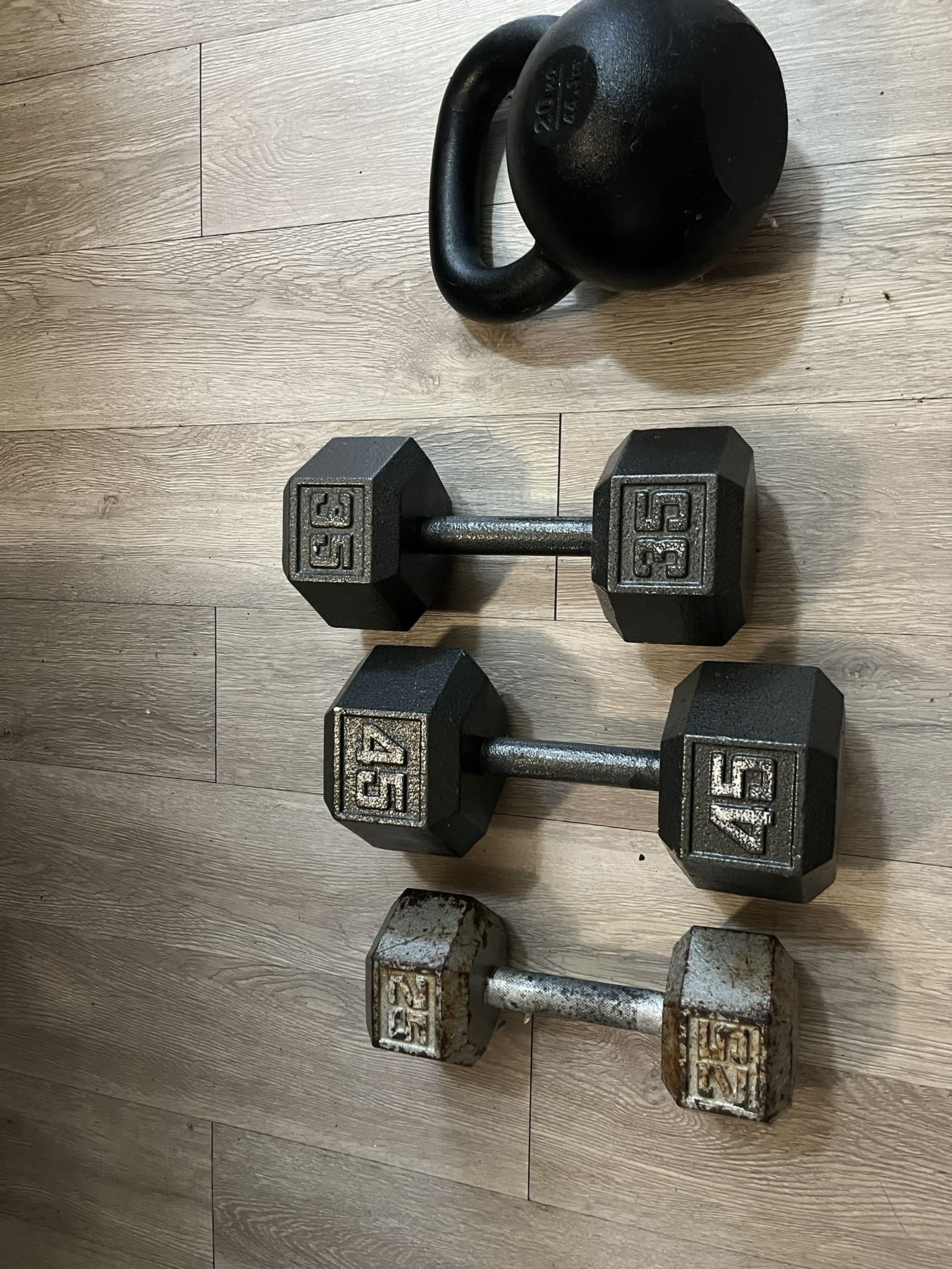 3 Dumbbells And 1 Kettlebell