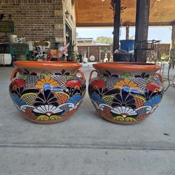 Talavera Yellow Rim Clay Pots, Planters,Plants, Pottery $60 cada uno.