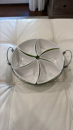 Ceramic Divided Serving Dish with Metal Rack