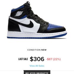 Air Jordan 1 Royal Toe GS Size 7Y