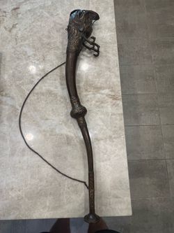 20''Old Tibet Bronze Buddhism Dragon Loong Head Call Bugle Statue Sculpture