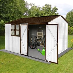 Metal garden sheds 10ftx8ft outdoor storage sheds white+coffee with window