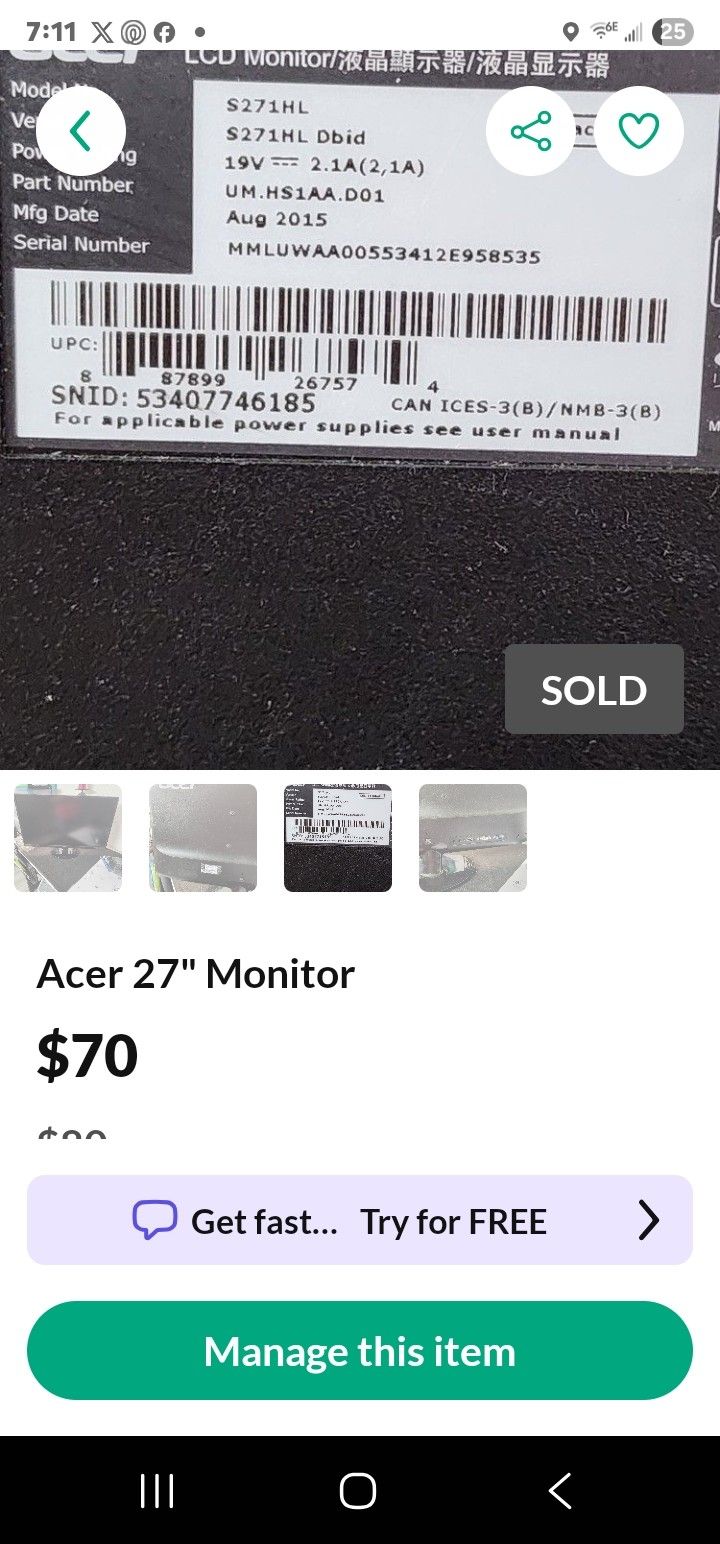 Acer 27" Monitor