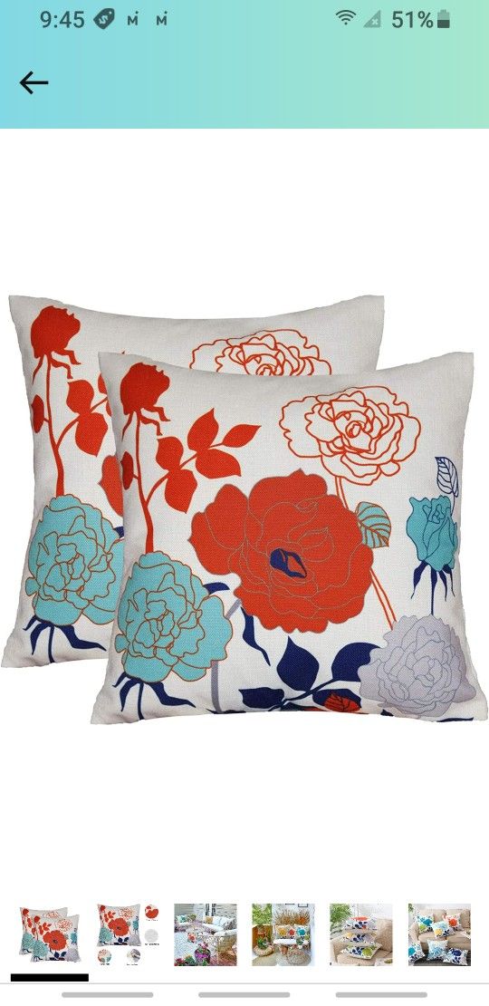 Outdoor Pillow Covers Waterproof Set of 2 Floral Pattern Farmhouse Outdoor Pillow Covers for Patio Furniture Porch Garden 20x20 Inch Orange