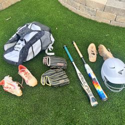 Softball - Bats, Gloves, Helmet, Bag, Cleats  - Buy All or Separate