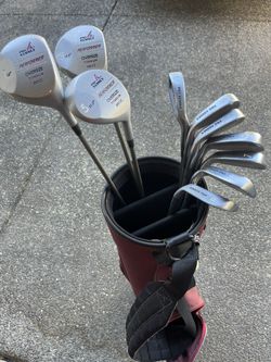 Set Of Golf Clubs. Woods Irons And Bag