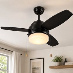 42” Ceiling Fan with LED Light Black Modern Reversible Blades NEW