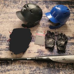Easton & Evoshield Batting Helmets, Victus Nox -8 Bat And Marucci Batting Gloves 