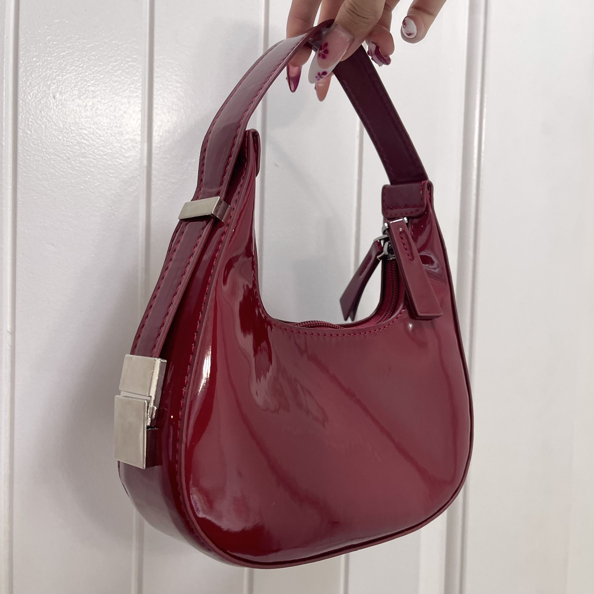 Red Faux Leather Purse Bag Handbag 