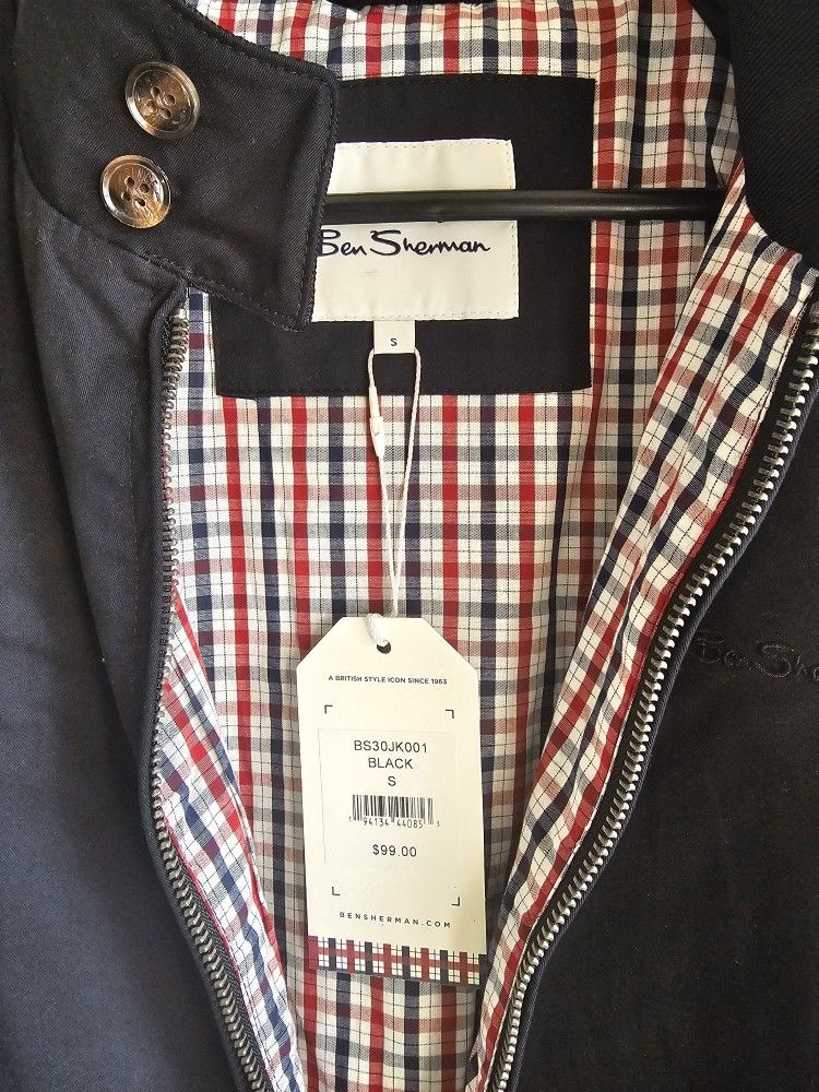 写真 Ben Sherman Mens Harrington Black Bomber Jacket Size Small