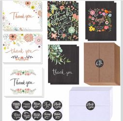 Bulk Blank Thank You Cards with Envelopes and Stickers - 6 designs