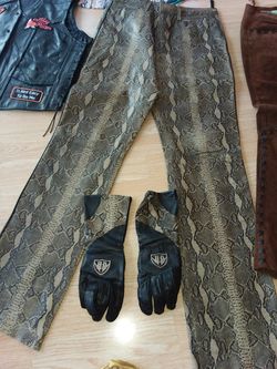 Snake skin pants and gloves