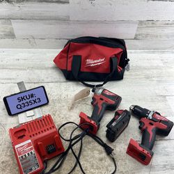 USED Milwaukee M18 18V Brushless Drill& Impact Driver Kit One 2Ah Battery Charger & Bag