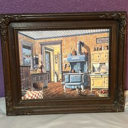 Country Kitchen Cook Stove Hoosier Cabinet Grinder Crock Print