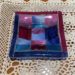 Glass Art Trinket Dish 4 3/4” Square