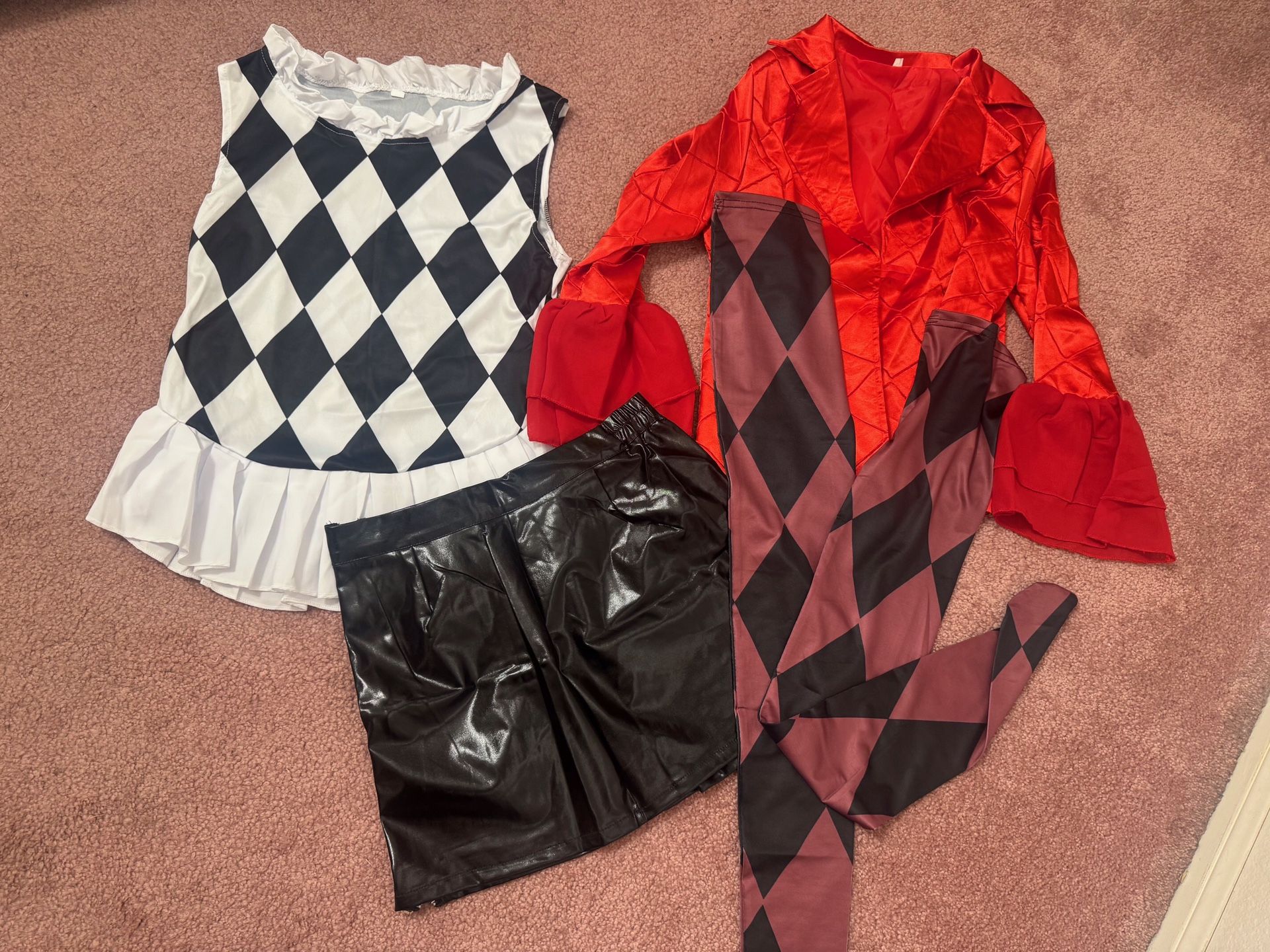 New Xs Harley Quinn clown harlequin costume outfit skirt jacket top cosplay mini