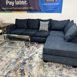 L Shaped Navy Blue Sectional With Chaise 