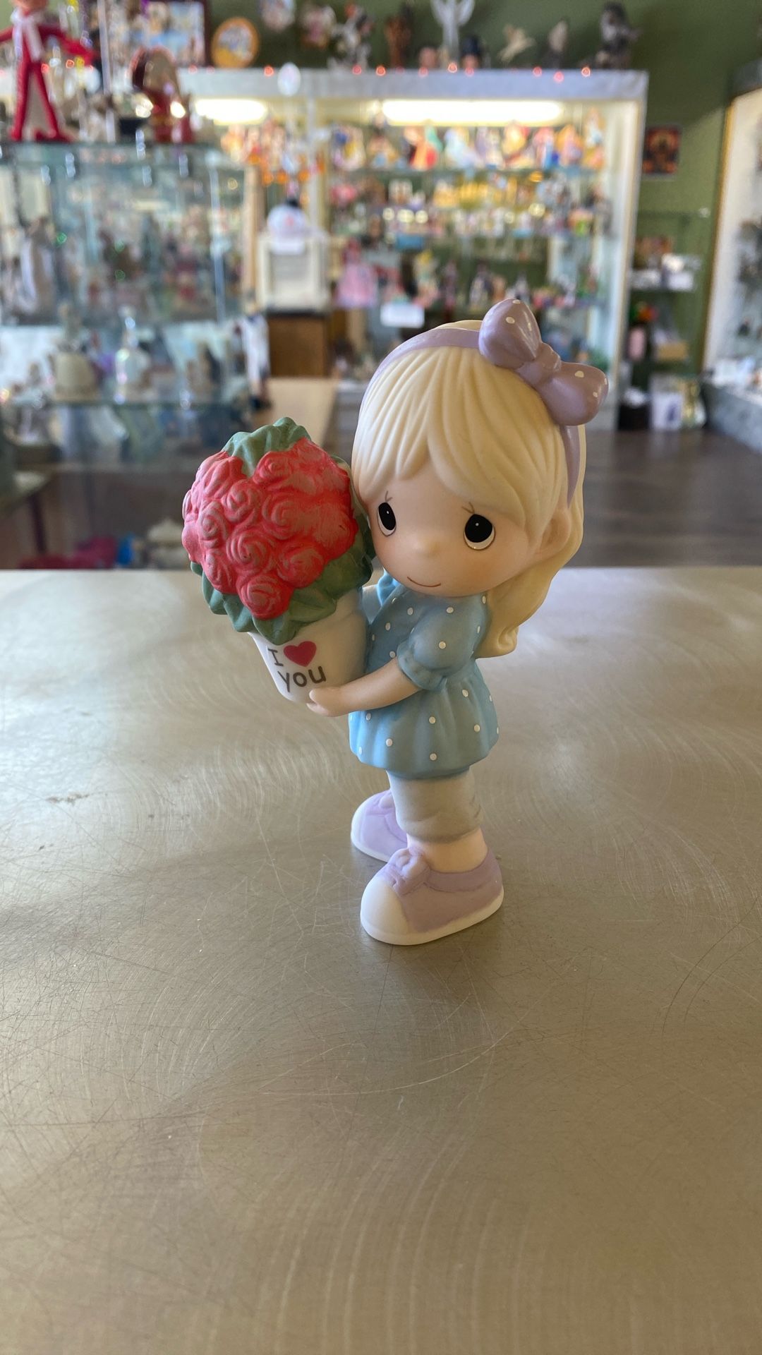 Precious Moments Girl Holding I Love You Flower Pot Figurine