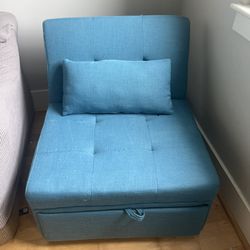 Powell Futon Seating Chair Twin Size Adjustable Back Turquoise Blue 