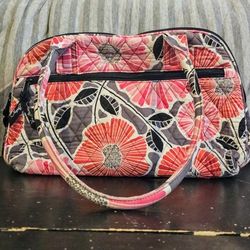 Vera Bradley Cherry Blossom Floral Bowler/Lunch Bag Purse Red Black Pink