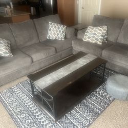 gray couch and coffee table