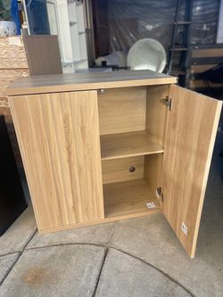 Light Oak Wood Storage Cabinet with Doors