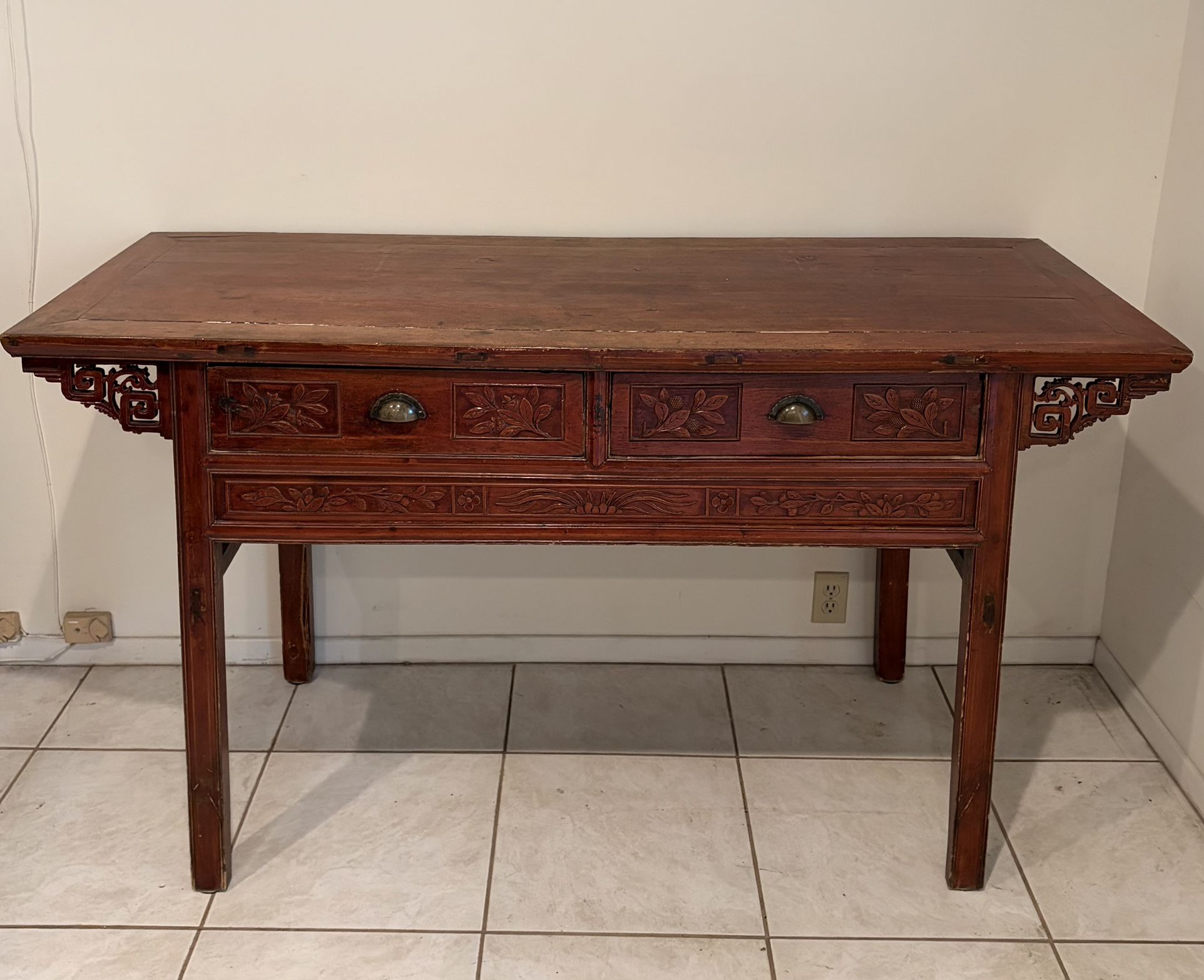 Chinese Quing Dynasty 19th Century Red Lacquer 2 Drawer...