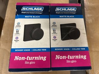 Schlage Bowery Matte Black Dummy Door Knob with Collins Trim (2-Pack)