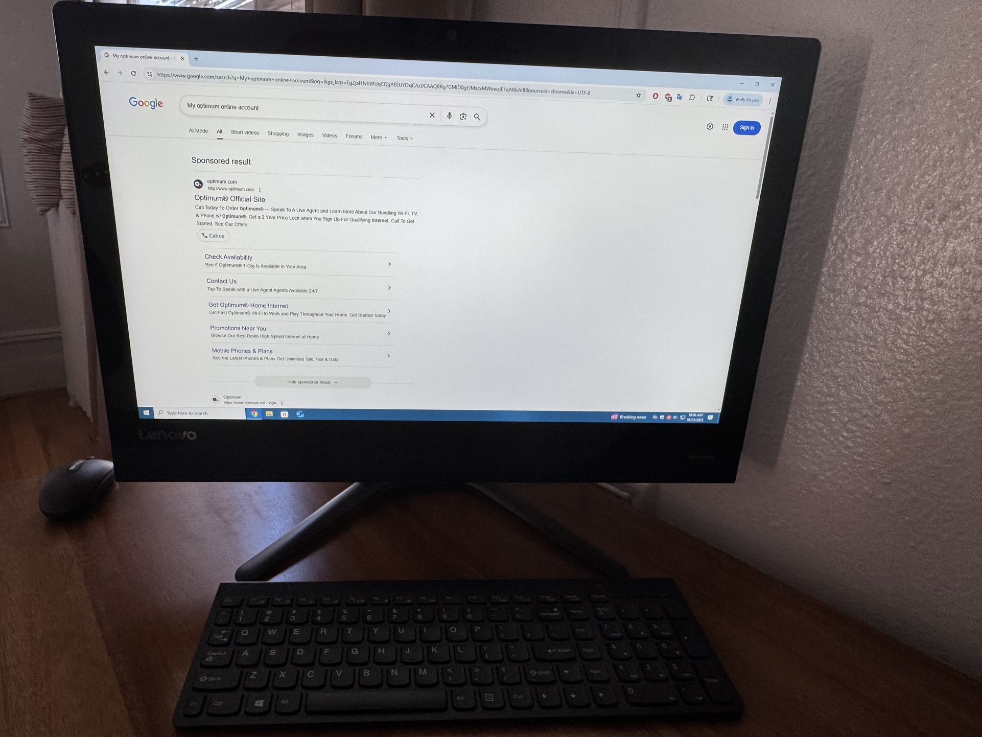 23”Lenovo IdeaCentre all-in-one desktop computer with a wireless keyboar